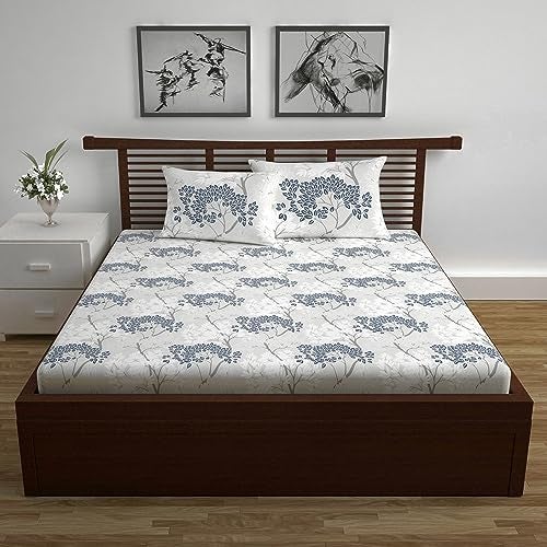 Divine Casa 144 TC 100% Cotton Double Bedsheet with 2 Pillow Covers | Skin-Friendly Fabric for Everyday Comfort | 254 X 222 CM | Floral Pattern | Grey Blue - Image 2