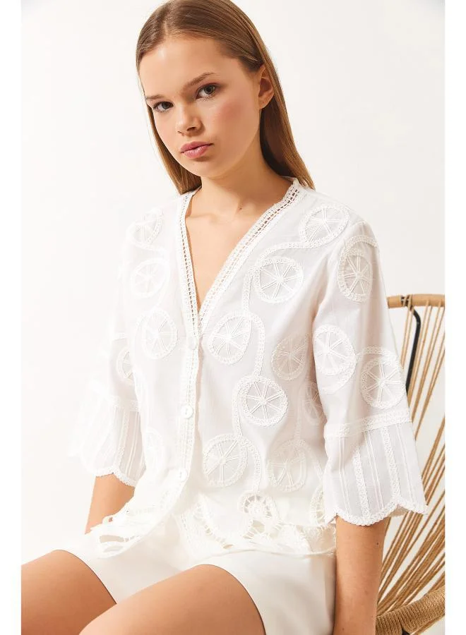 Ginger Boho Embroidered Button Up Blouse