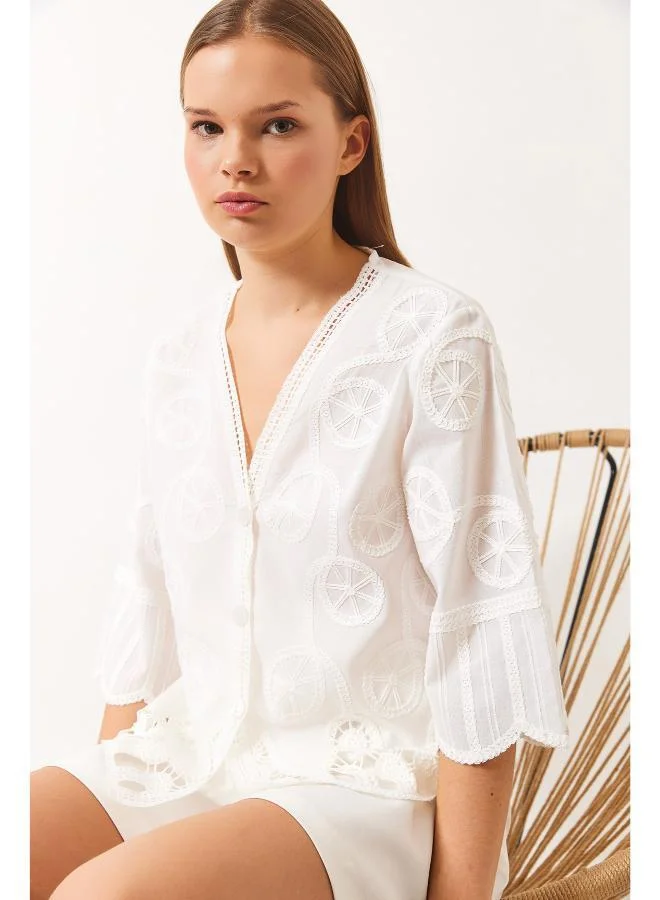 Ginger  Boho Embroidered Button Up Blouse for Women | Best Price UAE
