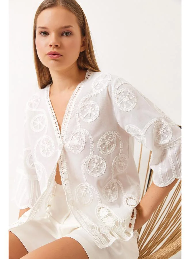Ginger  Boho Embroidered Button Up Blouse for Women | Best Price UAE