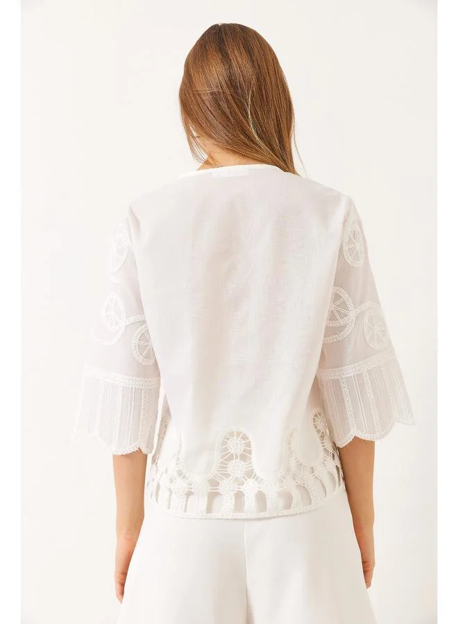 Ginger Boho Embroidered Button Up Blouse