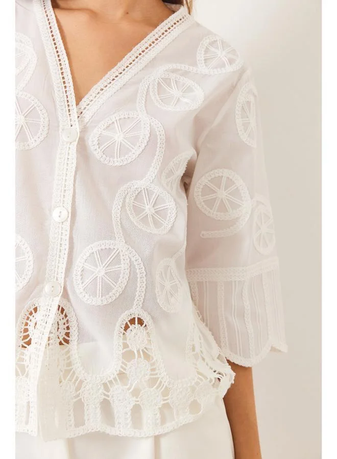 Ginger  Boho Embroidered Button Up Blouse for Women | Best Price UAE