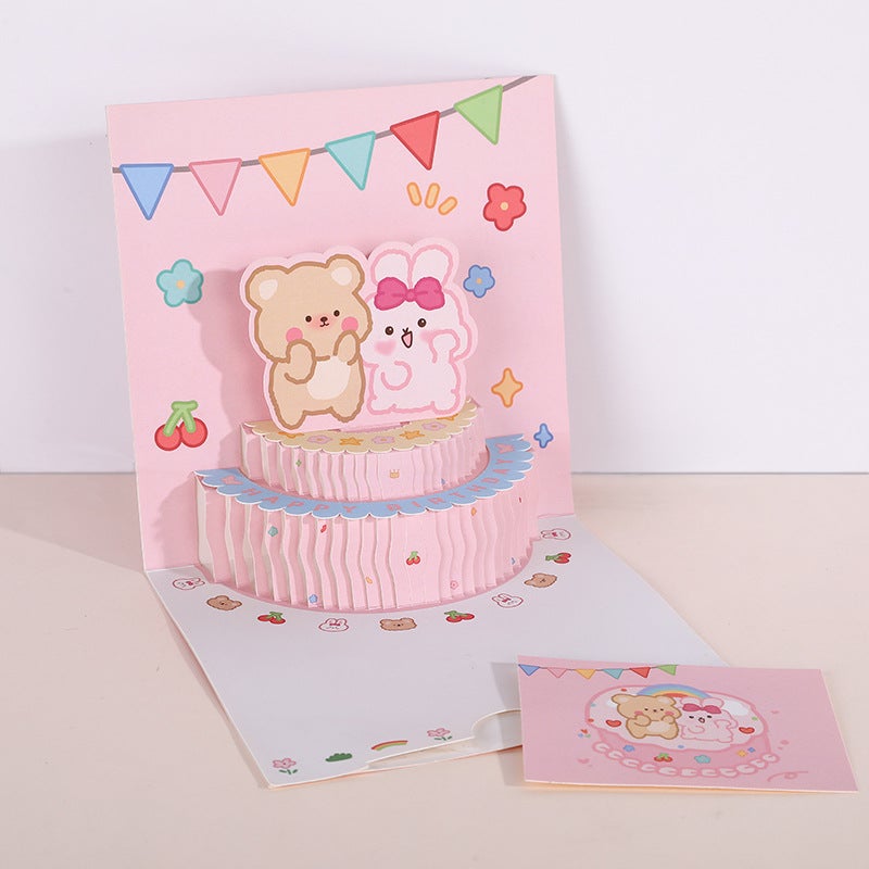 New Ins Three-Dimensional Birthday Cake Greeting Card Cute Creative Folding 3D Blessing Diy Handmade Gift Blessing Card - Image 1