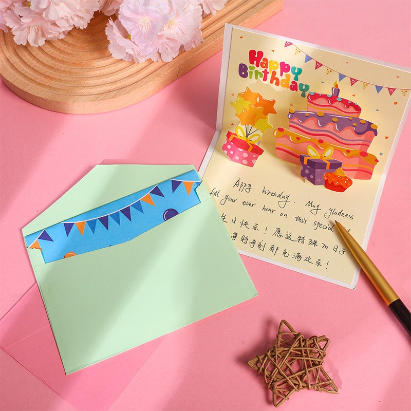 New Ins Three-Dimensional Birthday Cake Greeting Card Cute Creative Folding 3D Blessing Diy Handmade Gift Blessing Card - Image 4