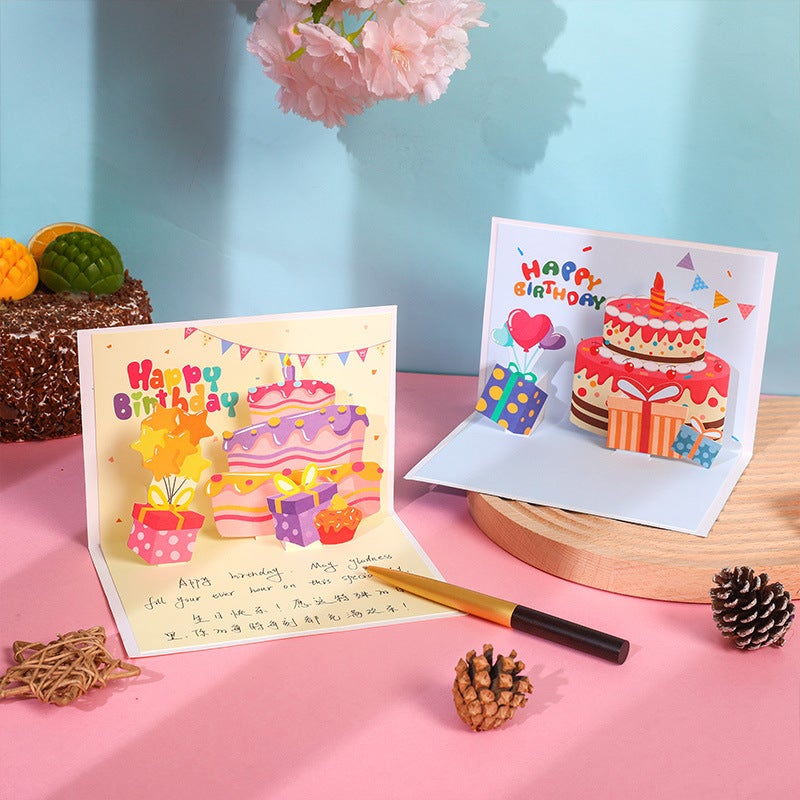 New Ins Three-Dimensional Birthday Cake Greeting Card Cute Creative Folding 3D Blessing Diy Handmade Gift Blessing Card - Image 2