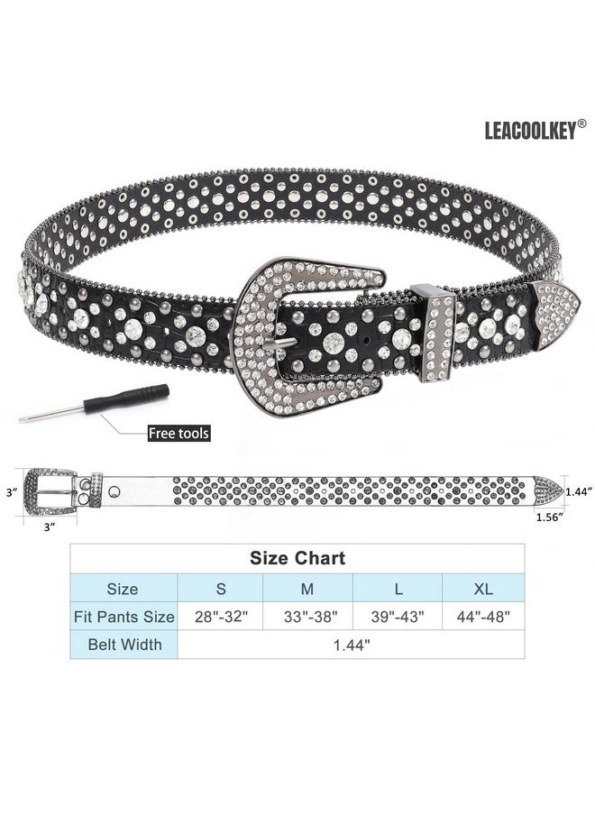 LEACOOLKEY - Fashion Rhinestone Belt For Women For Jeans Western Cowgirl Studded Leather Belt Ladies Bling Rhinestone Belt Bling Rhinestone Belt For Women Cowgirl - Image 1