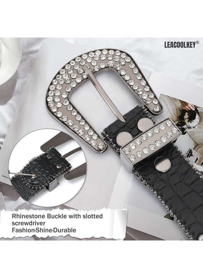 LEACOOLKEY - Fashion Rhinestone Belt For Women For Jeans Western Cowgirl Studded Leather Belt Ladies Bling Rhinestone Belt Bling Rhinestone Belt For Women Cowgirl - Image 1