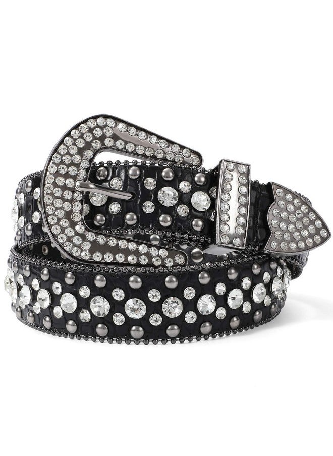 LEACOOLKEY - Fashion Rhinestone Belt For Women For Jeans Western Cowgirl Studded Leather Belt Ladies Bling Rhinestone Belt Bling Rhinestone Belt For Women Cowgirl - Image 1