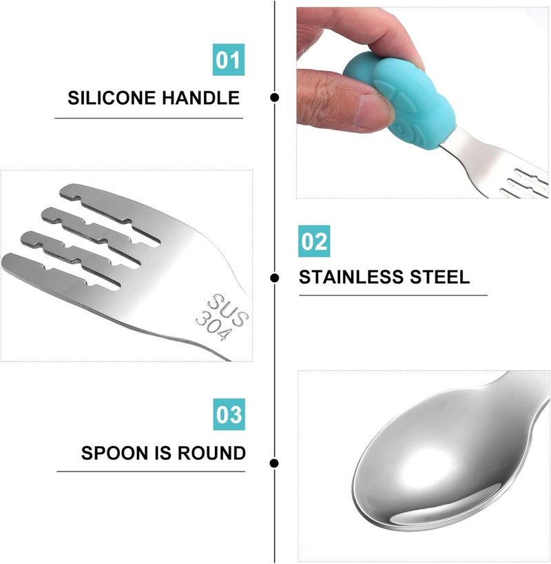 Kisangel Stainless Steel Training Fork and Spoon Boys and Girls's Lunch Accessories Boy Girl Silverware Compact and Portable - Image 4