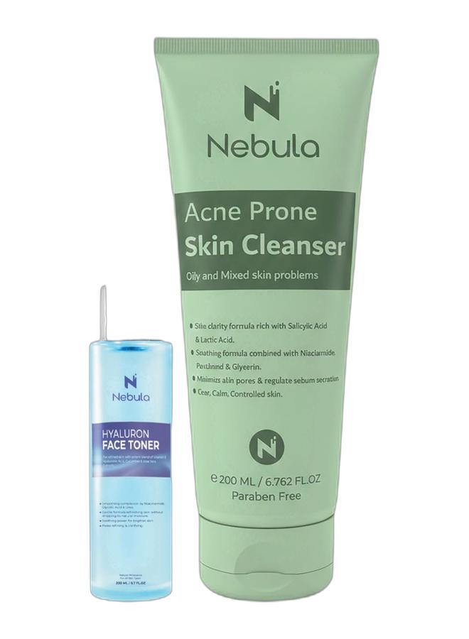 Nebula Hyaluron Face Toner 200 ml & Nebula Acne Prone Skin Cleanser 200 ml Bundle - Image 1