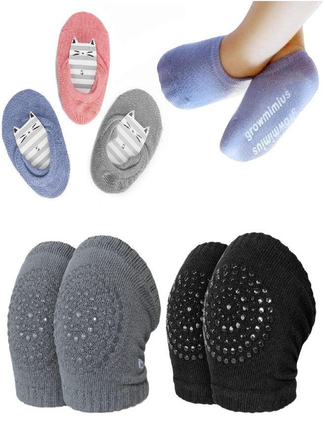 Bosoner BOSONER Baby Crawling Anti-Slip Knee and Anti Slip Baby Boys Girls Socks Best Infant Gift, Unisex Baby Toddlers Kneepads (Black Dark Grey)  - Image 1