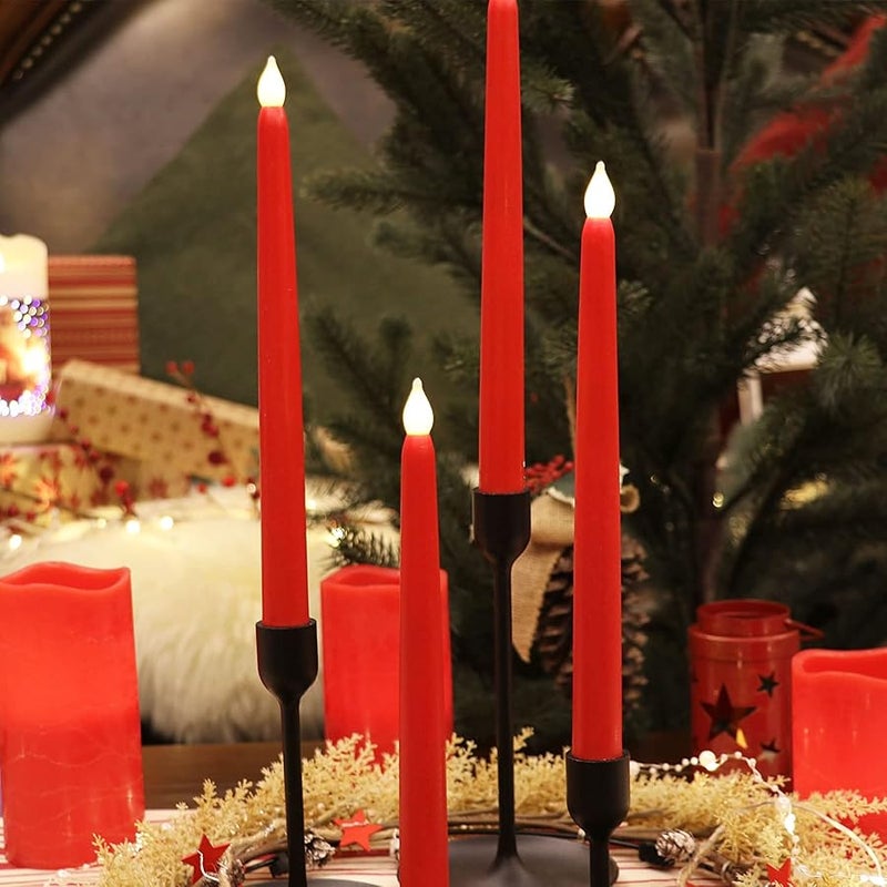 Rhytsing Red 10.8 Flameless Taper Candles with Timer, Battery Operated Candles with Remote, Smooth Wax Finish, Warm White LED, 8 Batteries Included - Set of 4 - Image 5