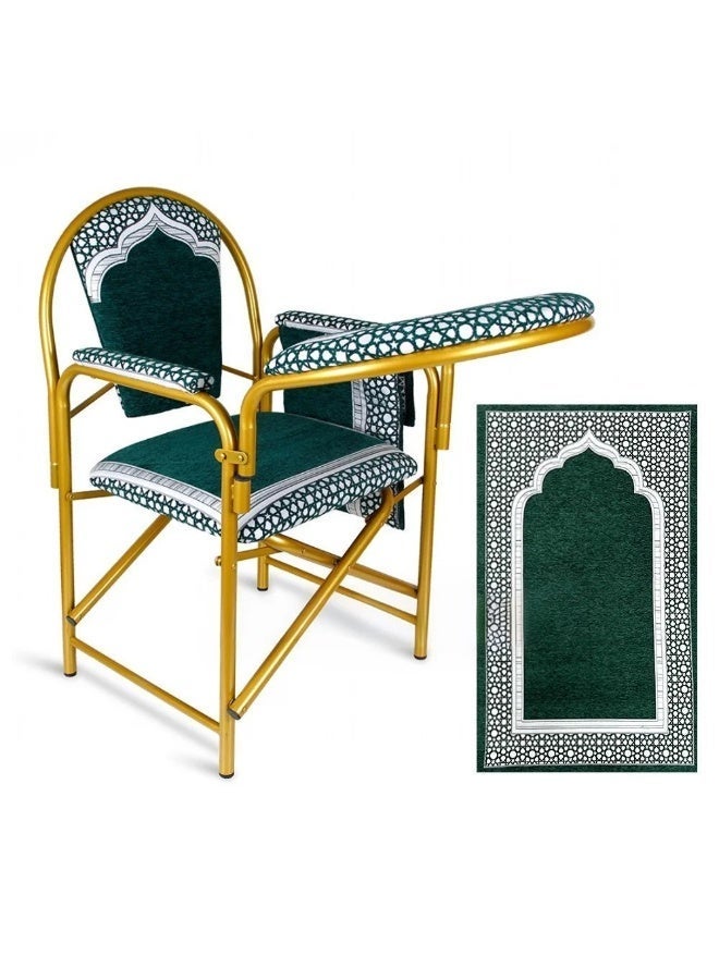 تيلانبو كرسي صلاة قابل للطي متين وعالي الجودة باللون الأخضر الداكن والذهبي 93 × 50 × 47 سم HM-C015 أخضر - Image 1