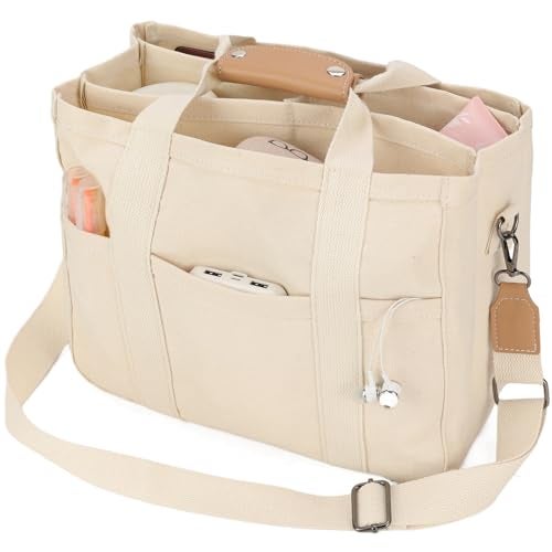 Barsine Canvas Tote Bag with Compartments Lightweight Crossbody Handbag Everything Multi Pockets Totes for Church Bible - Image 1