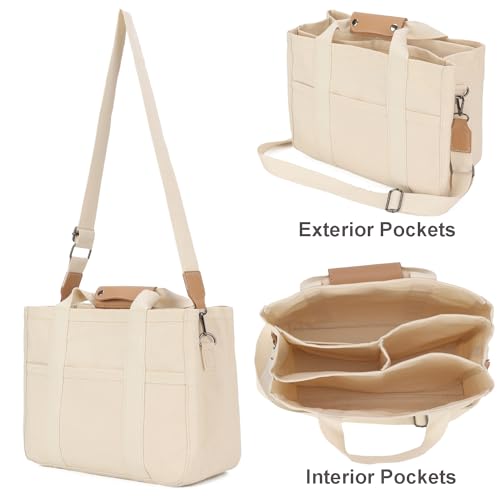 Barsine Canvas Tote Bag with Compartments Lightweight Crossbody Handbag Everything Multi Pockets Totes for Church Bible - Image 2