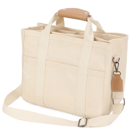 Barsine Canvas Tote Bag with Compartments Lightweight Crossbody Handbag Everything Multi Pockets Totes for Church Bible - Image 5