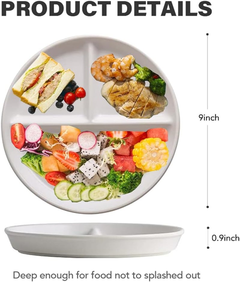 PUPOPIK 9 Unbreakable Divided Plates Set of 5 Wheat Straw Plate Reusable Dinnerware Portion Control Plates Round Bariatric Plastic Plate for Kids Adults BPAfree Dishwasher Safe - Image 5