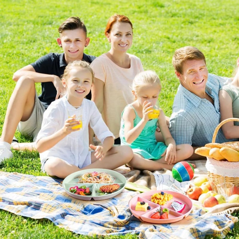 PUPOPIK 9 Unbreakable Divided Plates Set of 5 Wheat Straw Plate Reusable Dinnerware Portion Control Plates Round Bariatric Plastic Plate for Kids Adults BPAfree Dishwasher Safe - Image 4