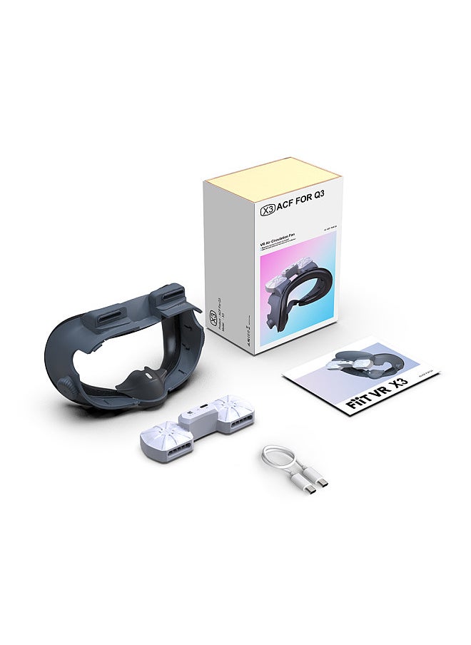 VR Air Circulation Cooling Fan Replacement Face Mask for Quest 3 Magnetic Dual Fans Inward Cool Air/Outward Heat Dissipation Eliminates Glasses Fogging