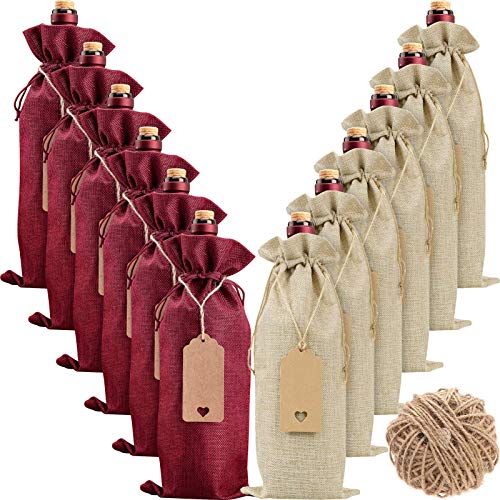 Aoonby Aoonby Burlap Wine Bags 12 Pcs Christmas Gift Bags Wine Bottle Covers with Drawstrings Tags  Ropes Reusable  Ideal for Christmas Holiday Wedding Birthday Travel Party Housewarming Storage