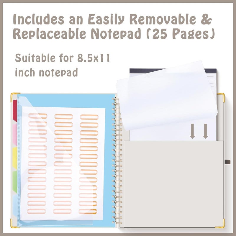 Hautoco Clipboard Folio with Refillable Lined Notepad for Letter Size (11" x 8.5"), 5 Dividers with 10 Pockets, Elastic Pen Holder and File Folder Labels, Spiral Nurse Clipboard Artboard(Gray) - Image 4