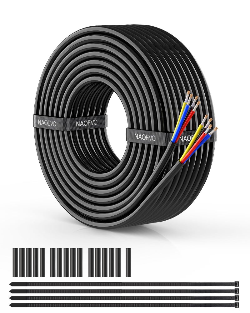 NAOEVO 18 Gauge Wire 4 Conductor Wire, 18 AWG 4 Core Stranded PVC Cable, Tinned Copper/Low Voltage 12V/Flexible Extension Cord for Automotive Trailer Wiring, Lamp Cord, Marine, RGB Cable (30FT) - Image 1