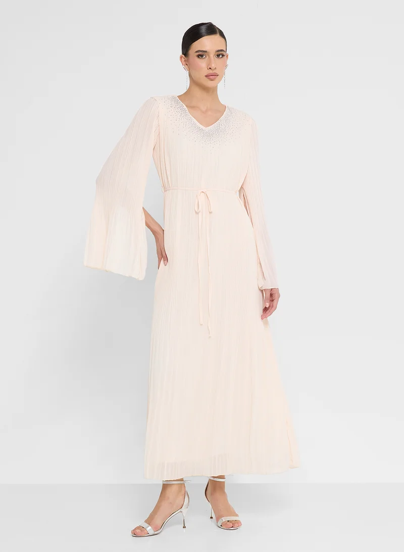Khizana Embellished Dress With Slit Sleeves