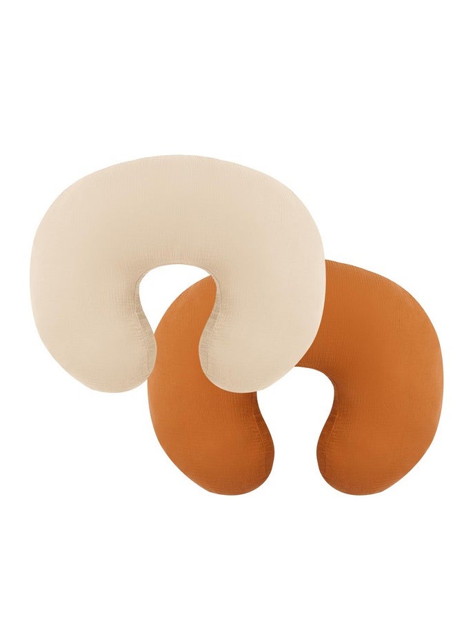 Pro Goleem - Muslin Nursing Pillow Cover Soft Breathable Cotton Feeding Pillow Slipcover For Breastfeeding Moms Fits Standard Infant Nursing Pillow For Boys And Girls 2 Pack (Brown＆Beige) - Image 1