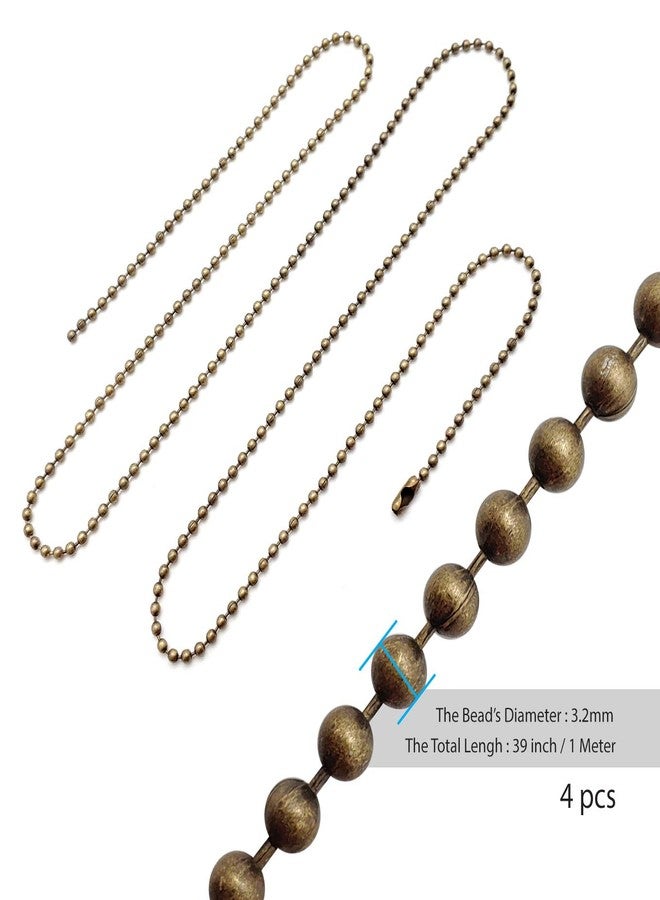 SBC Ceiling Fan Pull Chain Extenders 4‑Pack - Four 39-Inch (1 Meter) Antique Brass Beaded Chains with Connectors, Fan and Light Pull Chain Extension for Fixtures - Image 2
