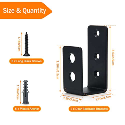 Catcan 2 Pack 2x4 Door Barricade Brackets, Catcan Upgrade Thickness Door Security Bar Heavy Duty Reinforcement U Bracket for Home, Garage, Gate, Barn, Shed (Black) - Image 2
