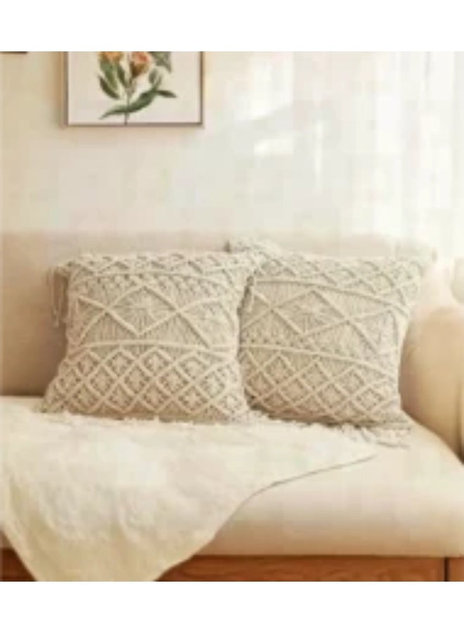 HMK CRAFTS غطاء وسادة مكرمية كلاسيكي بنقشة . كيس وسادة ديكور منسوج بمتانة عالية للأثاث المودرن والكلاسيك - Image 4