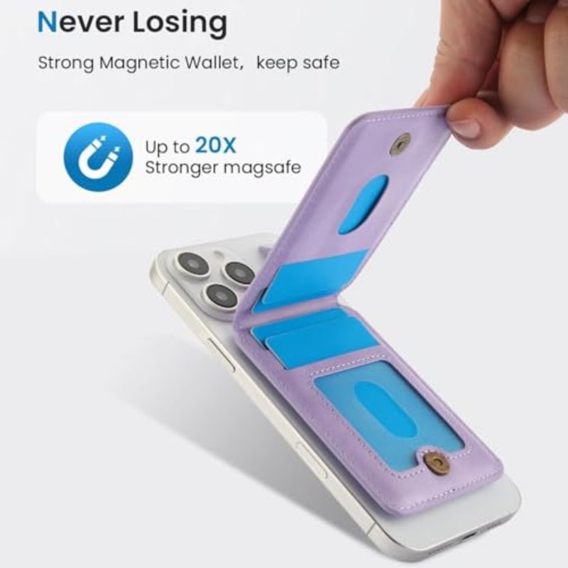 محفظة بطاقات لمحفظة MagSafe، محفظة مغناطيسية لسلسلة iPhone 16 15 14 13، محفظة جلدية مع حامل بطاقات قابل للتعديل بسحاب، محفظة مغناطيسية لحامل الهاتف الخلوي المكتبي لهاتف iPhone - أرجواني - Image 3