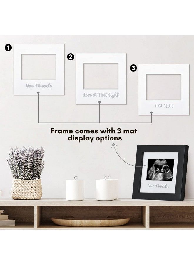 Americanflat إطار صورة السونوجرام 7X7 بوصة إطار صورة الأشعة فوق الصوتية لصور الأشعة فوق الصوتية للطفل 3X4 بوصة مع وسادة قابلة للتبديل وحامل من الخشب المركب مع غطاء زجاجي أسود - Image 5