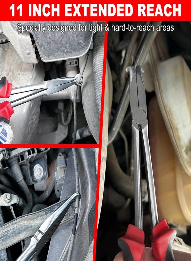 طقم كماشة LEONTOOL 3 قطع بطول 11 بوصة، كماشة إزالة غطاء شمعة الإشعال بقطر 3/8 بوصة و1/2 بوصة و3/4 بوصة، كماشة حلقية الأنف بفك مسنن، كماشة مسك خرطوم السيارات للمساحات الضيقة - Image 2