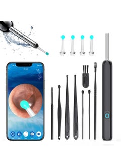Yakiter Ear Wax Removal, Wi-Fi Visible Wax Elimination Spoon with 4 Soft Silicone Ear Scoops and 8 black ear spoons, Wireless Ear Endoscope 1296P HD with LED Light for iPhone, iPad, Android Phones (Black)  - Image 1