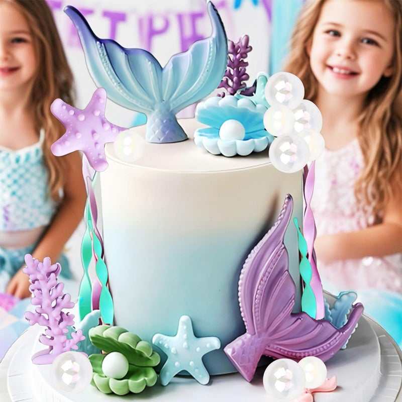 Tyotrbs Mermaid Cake Decorations  Tyotrbs Mermaid Cake Toppers Under The Sea Party Decor Seashell Fish Cake Accessories For Summer And Ocean Birthday Party Decorations - Image 4