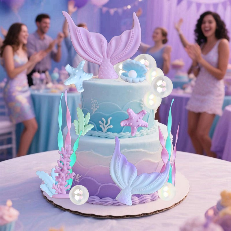 Tyotrbs Mermaid Cake Decorations  Tyotrbs Mermaid Cake Toppers Under The Sea Party Decor Seashell Fish Cake Accessories For Summer And Ocean Birthday Party Decorations - Image 5