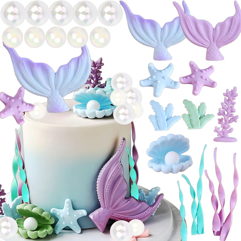 Tyotrbs Mermaid Cake Decorations  Tyotrbs Mermaid Cake Toppers Under The Sea Party Decor Seashell Fish Cake Accessories For Summer And Ocean Birthday Party Decorations - Image 1