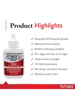 Zymox Advanced Formula Otic Plus Enzymatic Ear Solution For Dogs And Cats With 1% Hydrocortisone, 1.25Oz  - Image 3