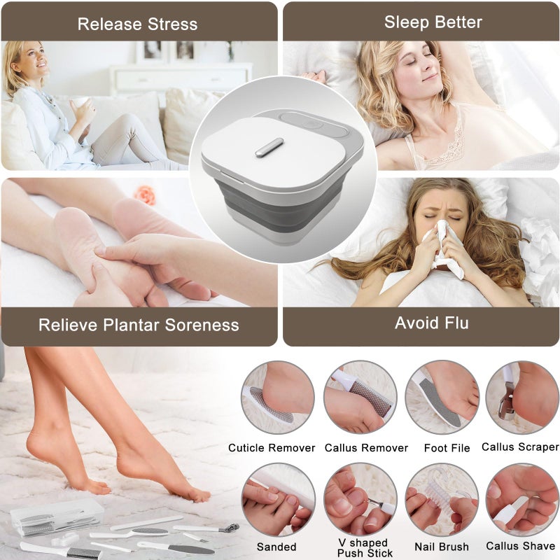 UNIFULL حمام القدم القابل للطي UNIFULL مع تسخين ولفائف تدليك، فقاعات، مجموعة باديكير، تحكم في درجة الحرارة، ضوء أحمر، حمام باديكير، حمام القدم - Image 5