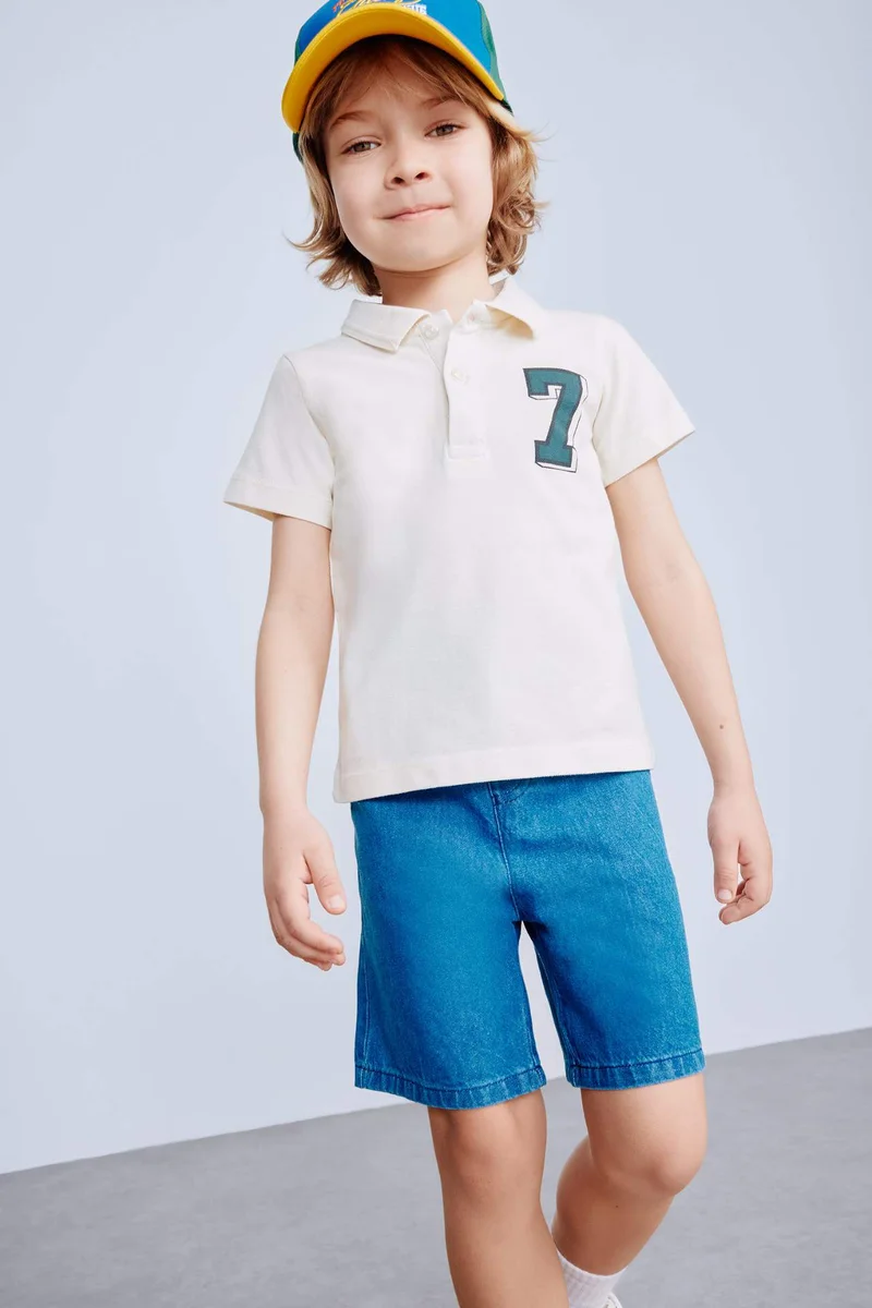 DeFacto Baby Boy Regular Fit Slogan Printed Pique Polo T-Shirt