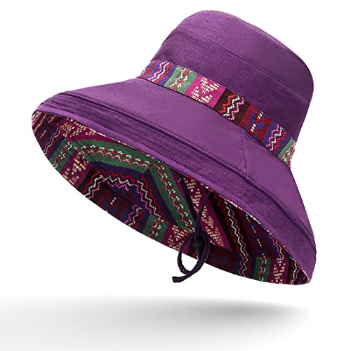 HUAMULAN Women Wide Brim Sun Hats Summer Beach Bohemian Fishing Hat for Hiking Garden Travel Lawn Work Chin Strap UV Protection - Image 3