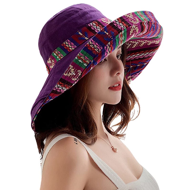 HUAMULAN Women Wide Brim Sun Hats Summer Beach Bohemian Fishing Hat for Hiking Garden Travel Lawn Work Chin Strap UV Protection - Image 2