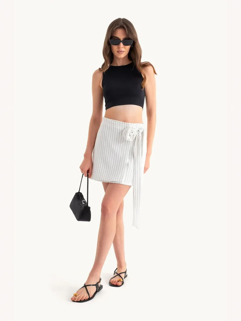 HICCUP White Striped Mid Rise Belt Detail Skirt for Women | Best Price UAE