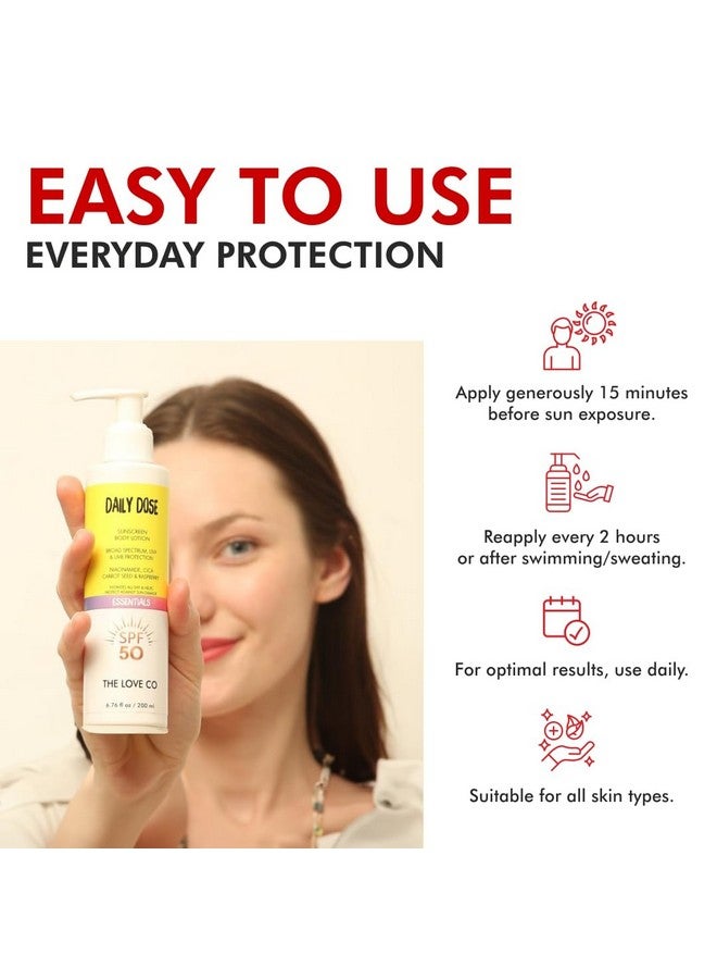 THE LOVE CO. The Love Co Sunscreen Body Lotion Spf 50 ++++ Broad Spectrum Enriched With Carrot Seed Ceramide Niacinamide Cica & Raspberry Uvauvb Protection Hydration & Skin Repair For All Skin Types 200Ml - Image 4