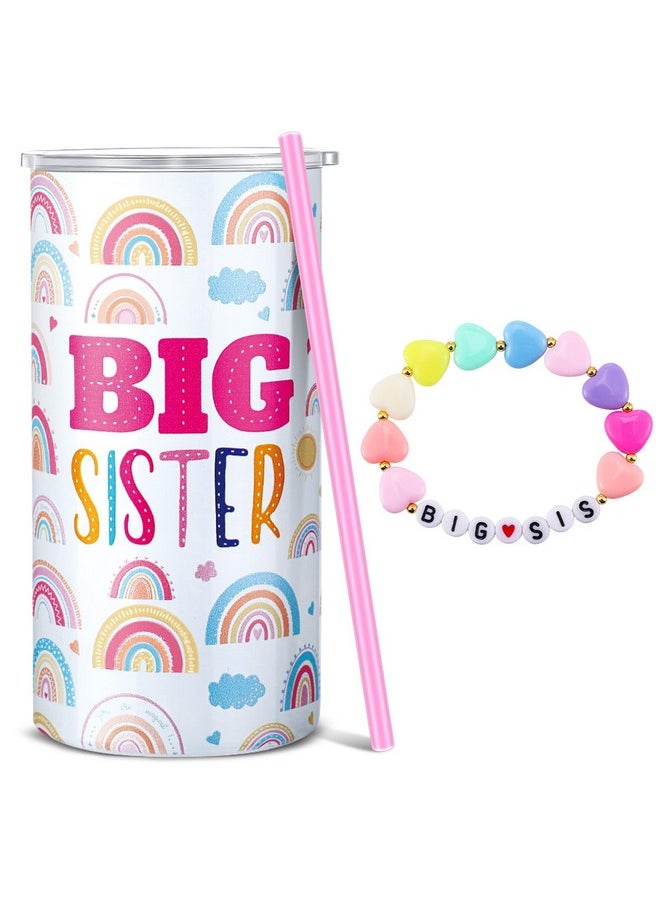 Maxcheck Maxcheck 2 Pcs Sister Gift 12 oz Pink Sister Cup Stainless Steel Mug Vacuum Insulated Tumbler with Leak Proof Lid and Straw Sister Bracelet Sister Announcement Jewelry for Little Girl (Big Sister)  - Image 1