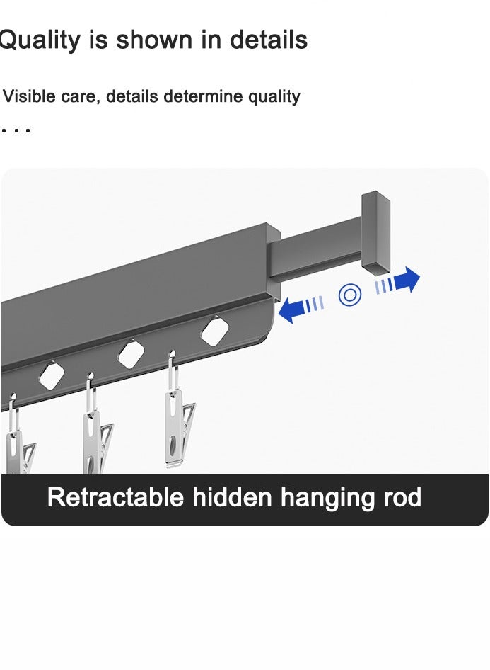 JOYBOS رف تجفيف ملابس الشرفة، قطعة فنية لتجفيف الملابس الداخلية تلسكوبية قابلة للطي، رف تجفيف الملابس المخفي، قضيب تجفيف ملابس الحمام، بدون ثقب، سعة تحمل فائقة - Image 3