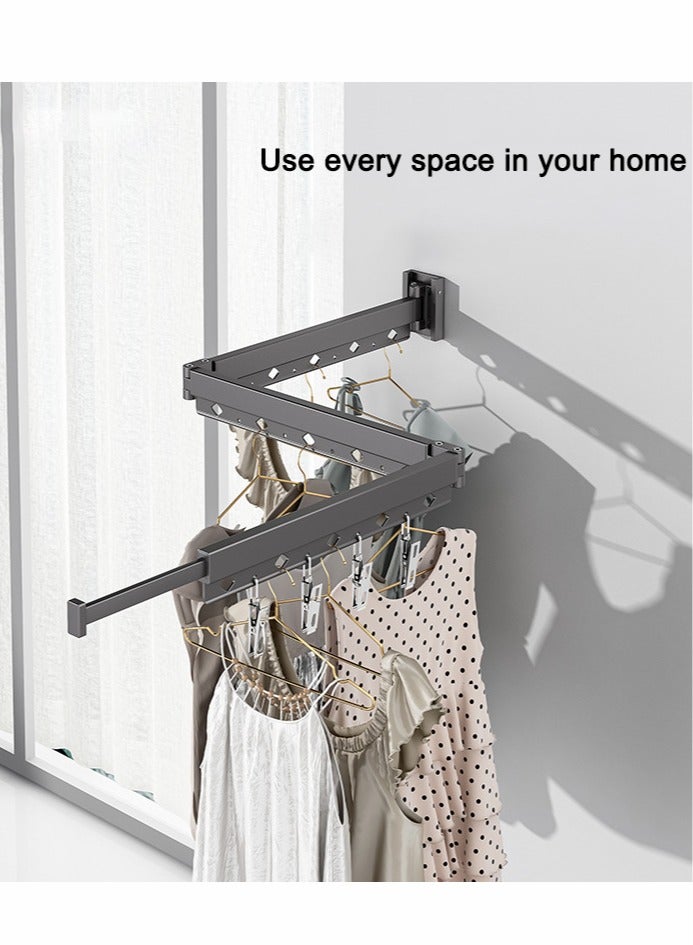 JOYBOS رف تجفيف ملابس الشرفة، قطعة فنية لتجفيف الملابس الداخلية تلسكوبية قابلة للطي، رف تجفيف الملابس المخفي، قضيب تجفيف ملابس الحمام، بدون ثقب، سعة تحمل فائقة - Image 2