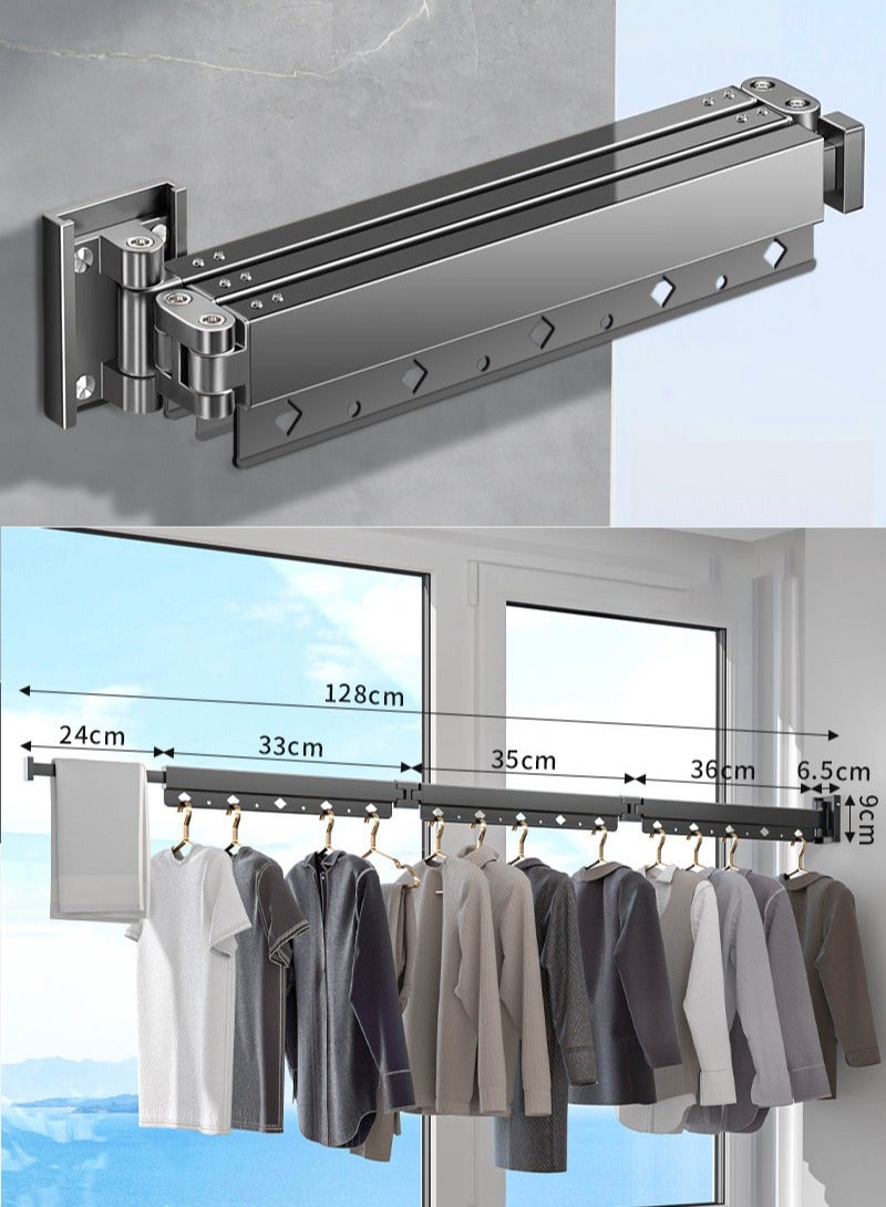JOYBOS رف تجفيف ملابس الشرفة، قطعة فنية لتجفيف الملابس الداخلية تلسكوبية قابلة للطي، رف تجفيف الملابس المخفي، قضيب تجفيف ملابس الحمام، بدون ثقب، سعة تحمل فائقة - Image 1