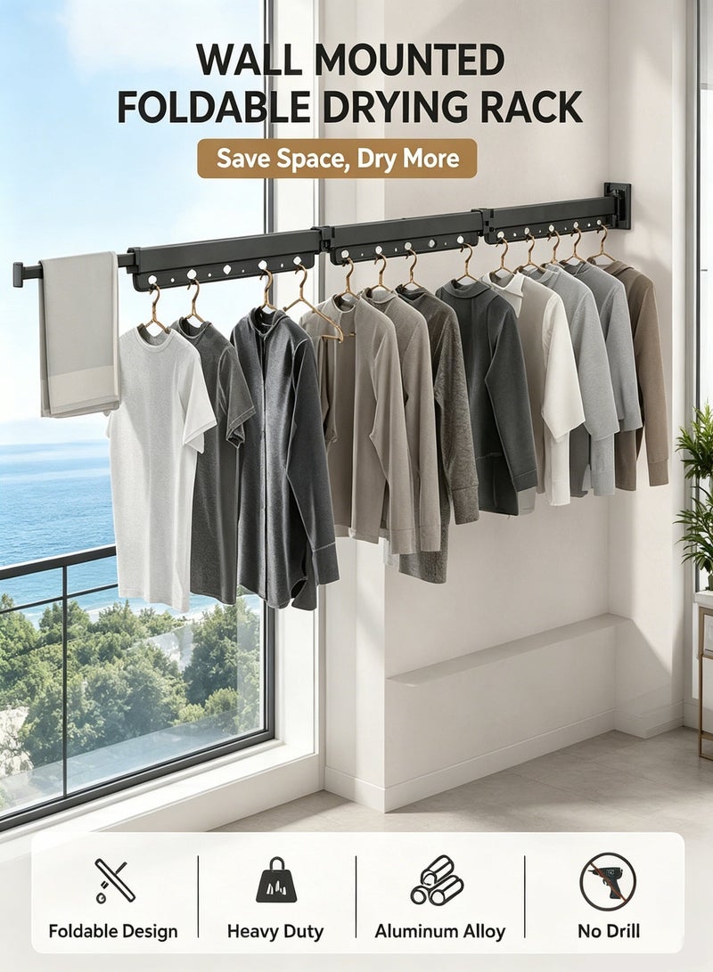 Joybos Wall Mounted Folding Clothes Drying Rack – Retractable Balcony & Bathroom Laundry Rack, Space Saving Hidden Design, Heavy Duty Aluminium Alloy, No Drill Installation - Image 1